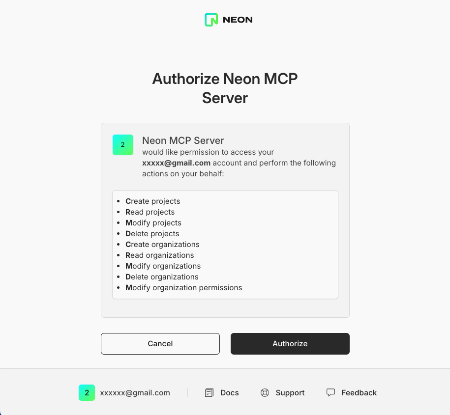 Neon OAuth window